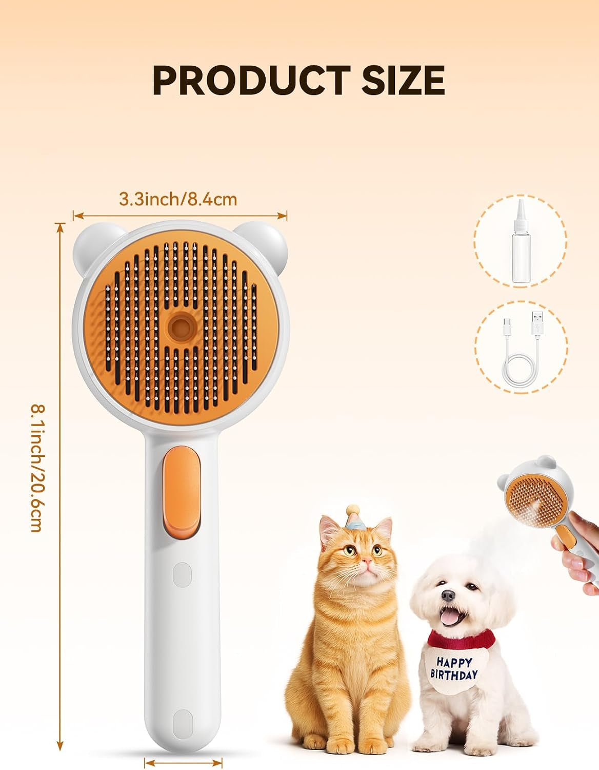 Pet Steam Brush for Dogs & Cats, Brushes for Indoor Cats with Release Button, Undercoat Removal Grooming Brush, Dual Spray USB Rechargeable, Dog Brush for Shedding for All Long- and Short-Haired Pets
